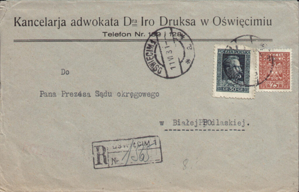 Koperta listu wysłanego z Kancelarii Adwokackiej Iro Druksa, 1931 r.