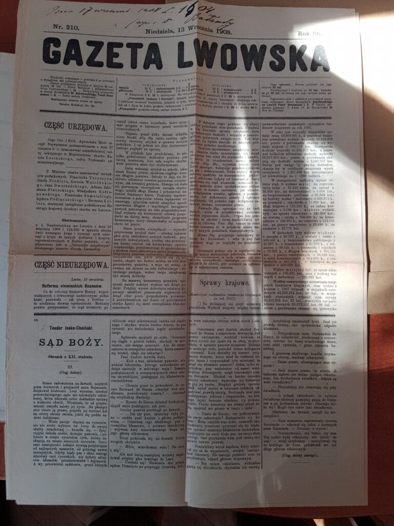 Adnotacja w „Gazecie Lwowskiej” o wpisie na listę adwokatów Izby Adwokackiej we Lwowie (I)